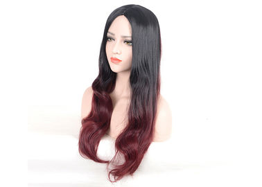 China Negro a la sensación lisa ondulada natural larga coloreada de las pelucas sintéticas del rojo de vino proveedor